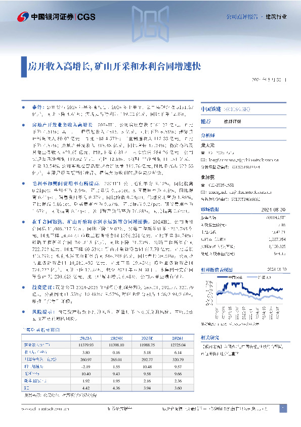 房开收入高增长，矿山开采和水利合同增速快