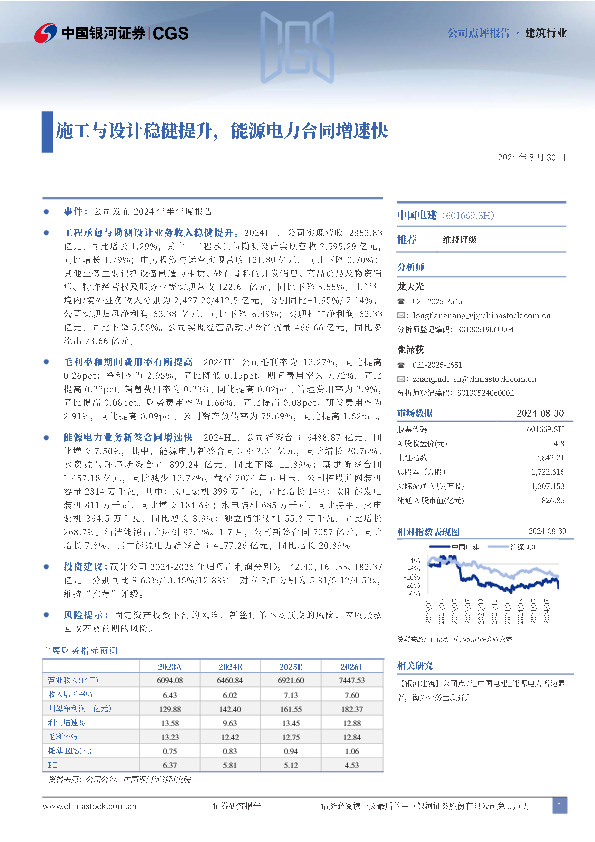 施工与设计稳健提升，能源电力合同增速快