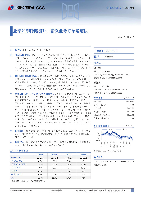 业绩如期稳健提升，新兴业务订单增速快