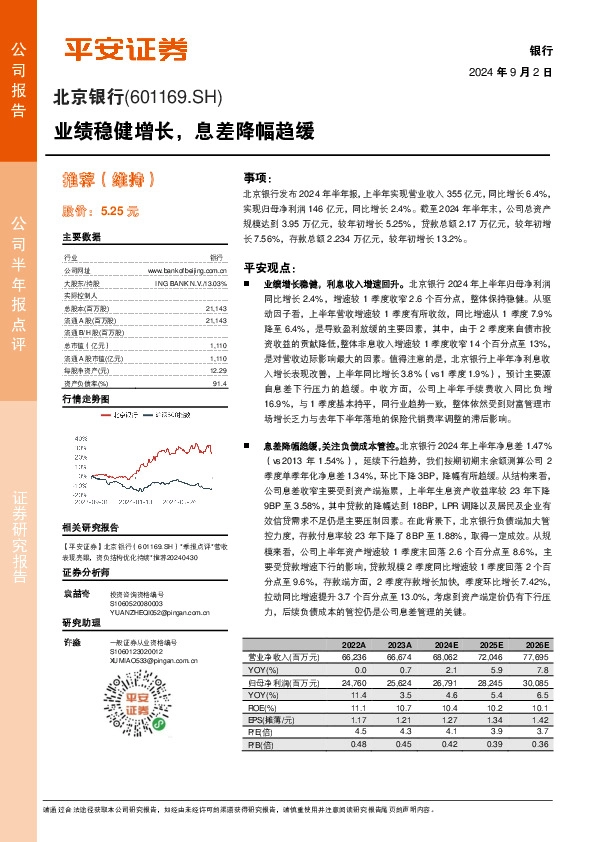 业绩稳健增长，息差降幅趋缓