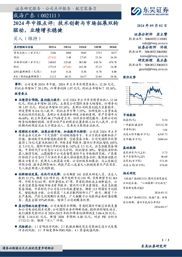 2024年中报点评：技术创新与市场拓展双轮驱动，业绩增长稳健