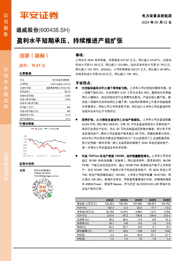 半年报点评：盈利水平短期承压，持续推进产能扩张