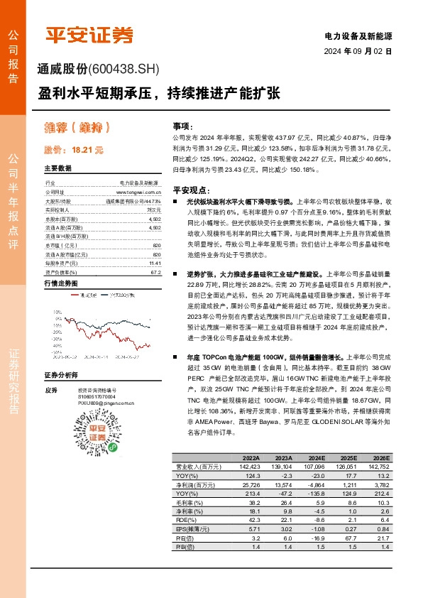 半年报点评：盈利水平短期承压，持续推进产能扩张