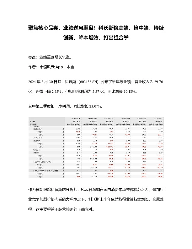 聚焦核心品类，业绩逆风翻盘！科沃斯稳高端、抢中端，持续创新、降本增效，打出组合拳