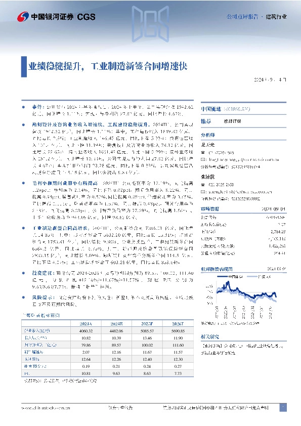 业绩稳健提升，工业制造新签合同增速快