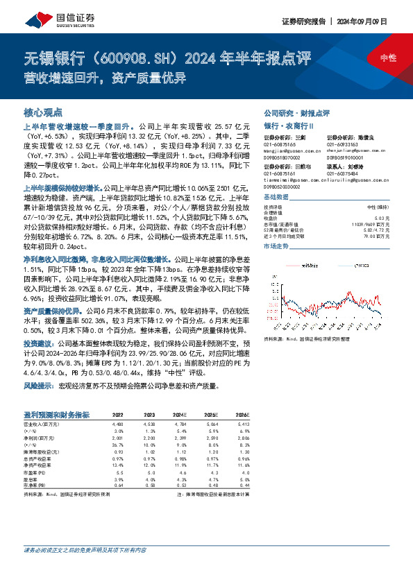 2024年半年报点评：营收增速回升，资产质量优异