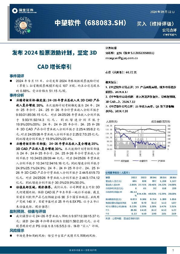 发布2024股票激励计划，坚定3D CAD增长牵引