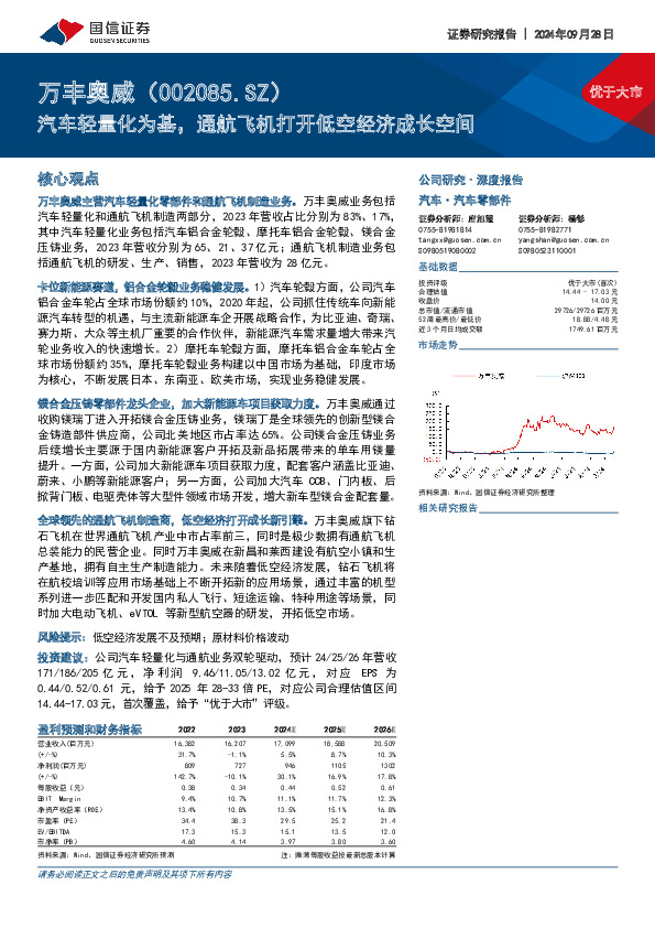 汽车轻量化为基，通航飞机打开低空经济成长空间