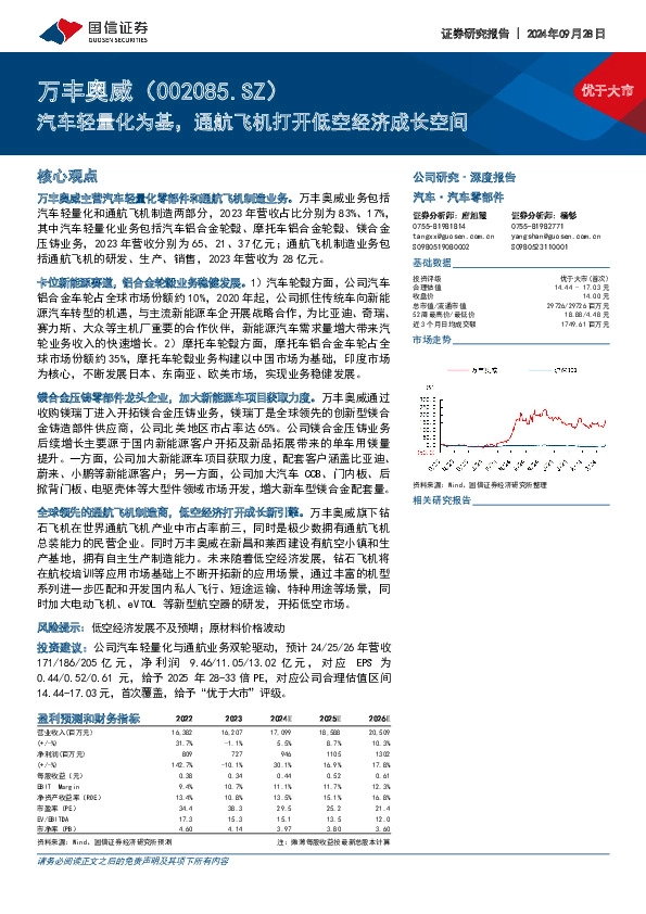 汽车轻量化为基，通航飞机打开低空经济成长空间