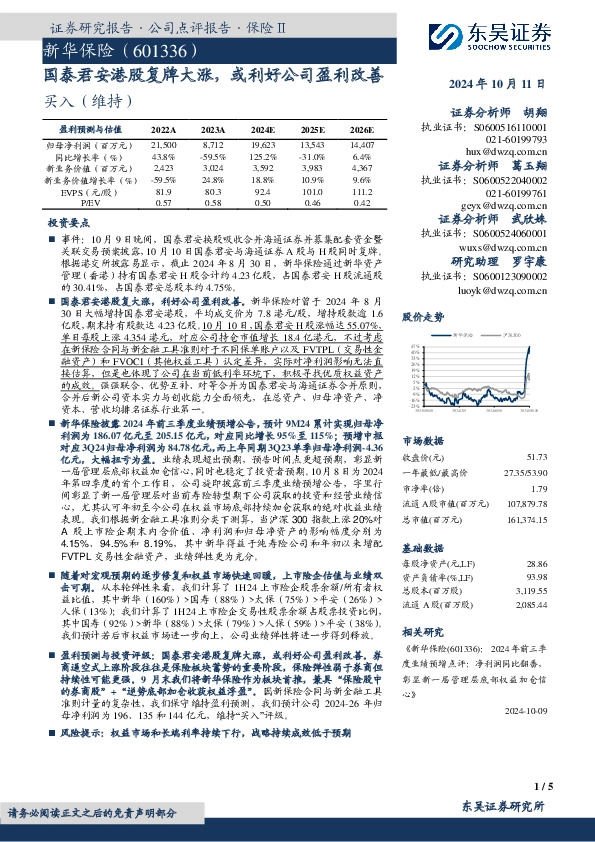 国泰君安港股复牌大涨，或利好公司盈利改善