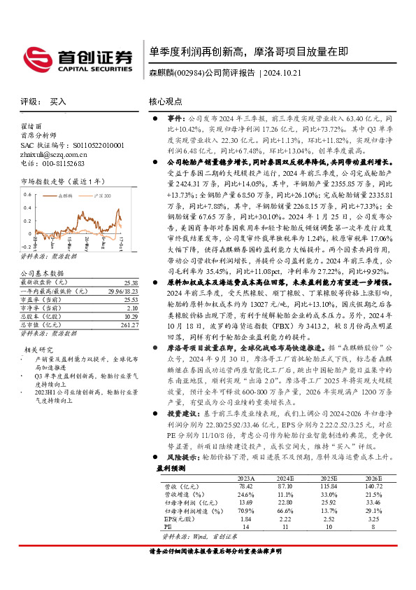 公司简评报告：单季度利润再创新高，摩洛哥项目放量在即