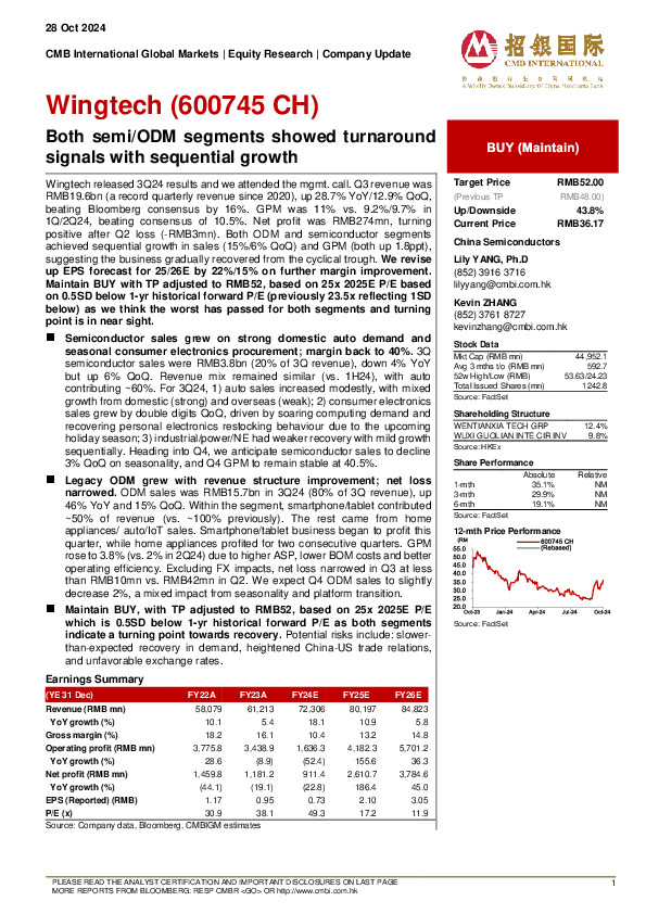 Both semi/ODM segments showed turnaround signals with sequential growth