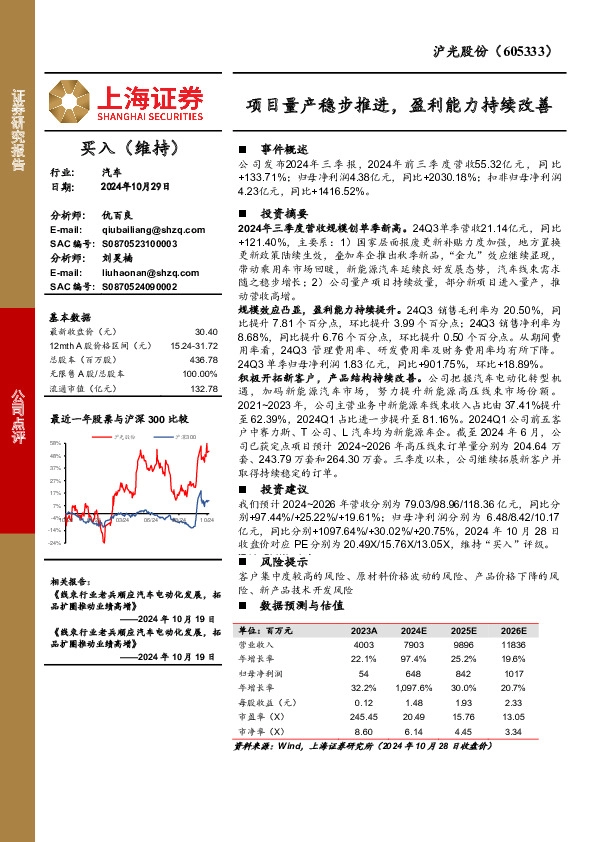 项目量产稳步推进，盈利能力持续改善