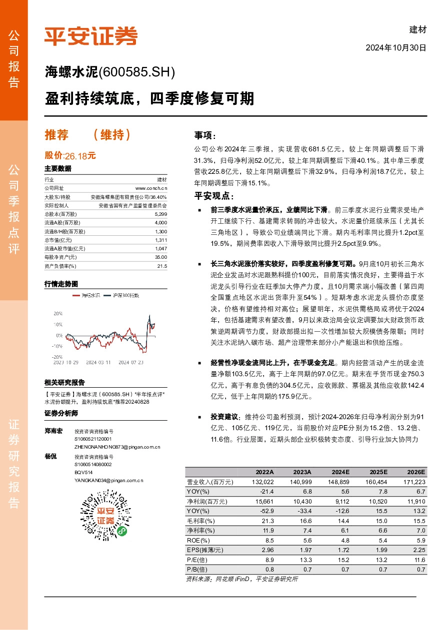 盈利持续筑底，四季度修复可期