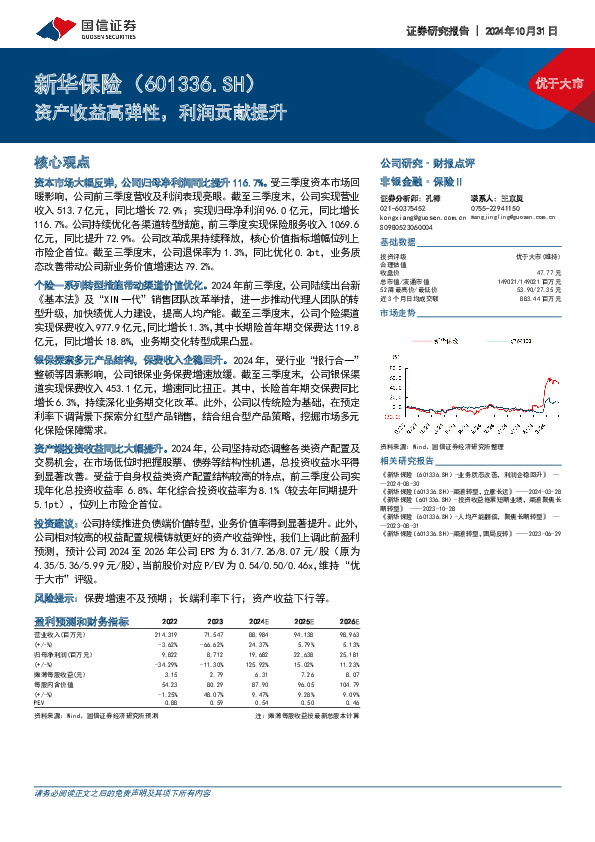 资产收益高弹性，利润贡献提升