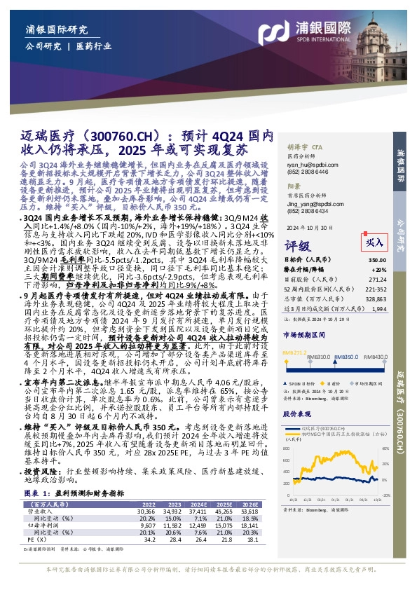 预计4Q24国内收入仍将承压，2025年或可实现复苏