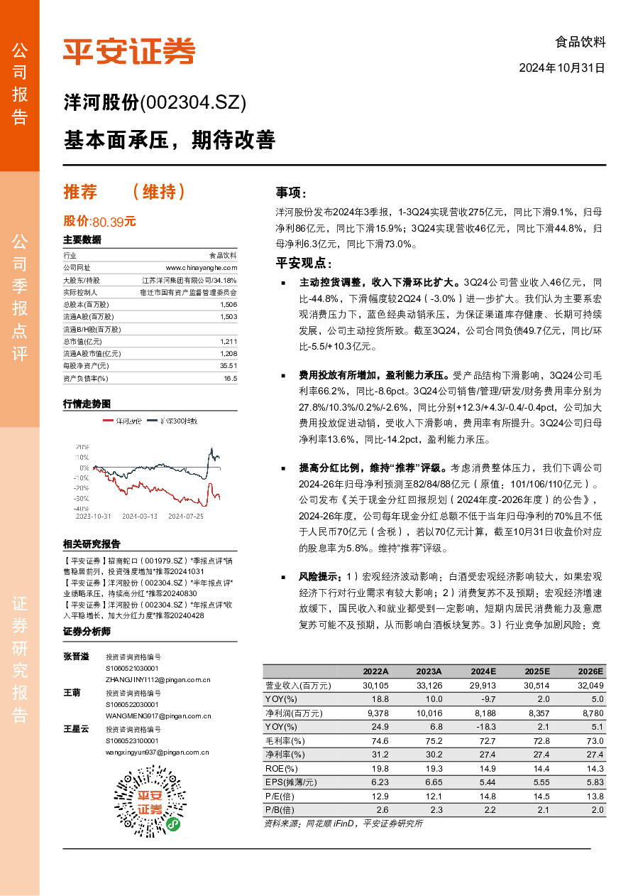 基本面承压，期待改善