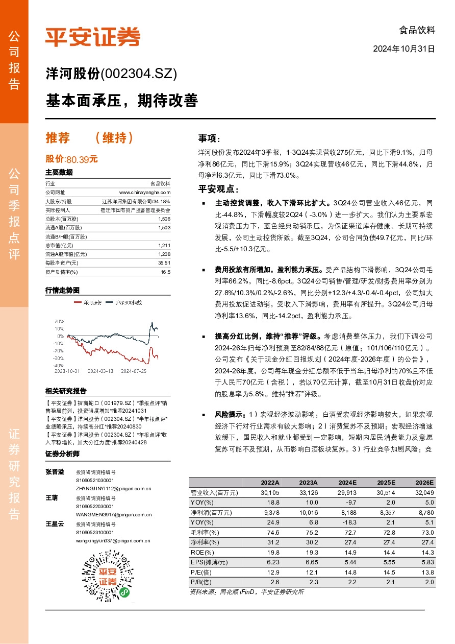 基本面承压，期待改善