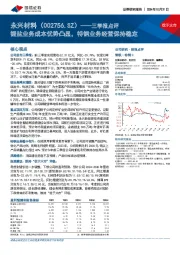 三季报点评:锂盐业务成本优势凸显,特钢业务经营保持稳定