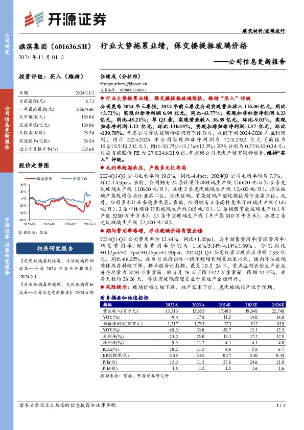 公司信息更新报告：行业大势拖累业绩，保交楼提振玻璃价格