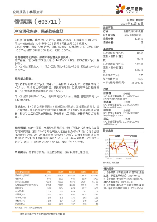 冲泡消化库存，果茶势头良好