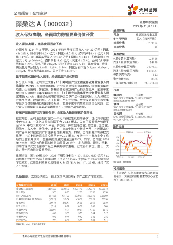 收入保持高增，全面助力数据要素价值开发
