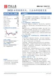 24Q3业绩持续优化，三金品牌稳健发展