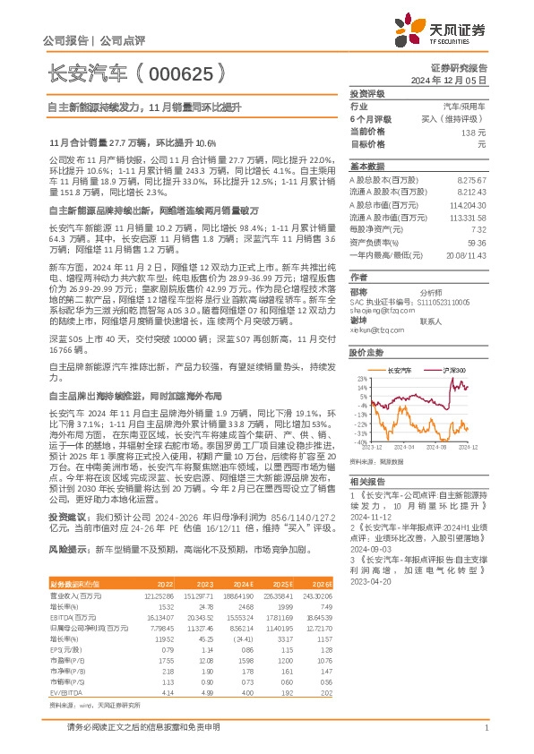 自主新能源持续发力，11月销量同环比提升