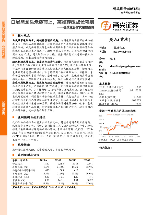 首次覆盖报告：白炭黑龙头承势而上，高端转型成长可期