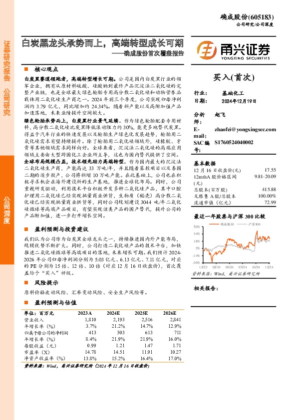 首次覆盖报告：白炭黑龙头承势而上，高端转型成长可期