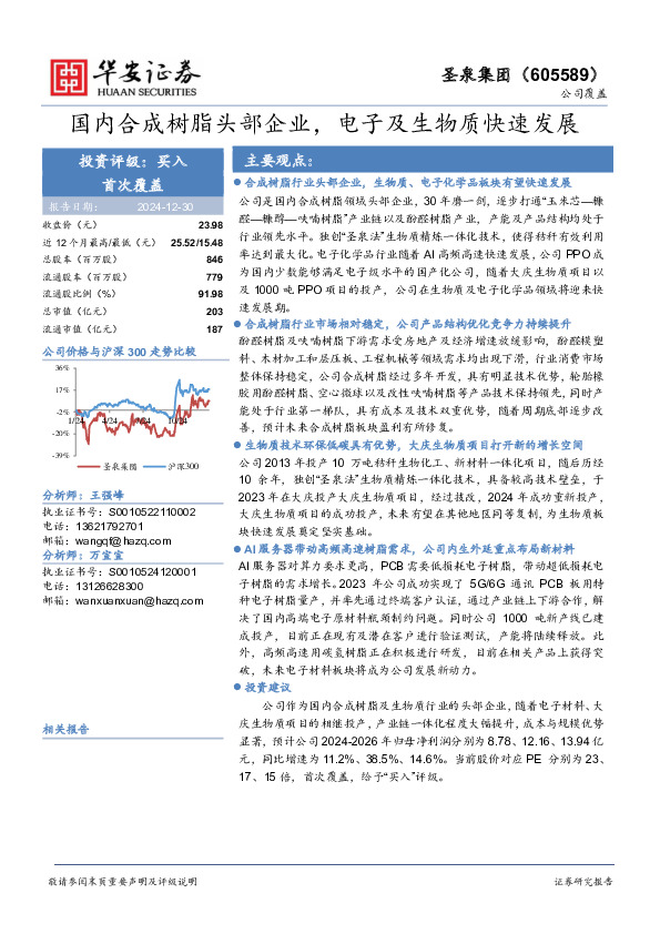 国内合成树脂头部企业，电子及生物质快速发展