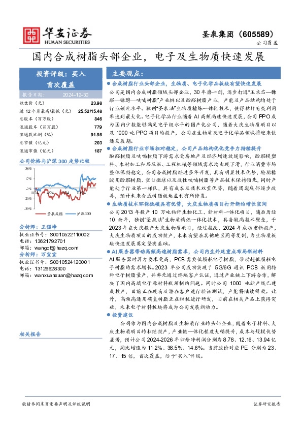 国内合成树脂头部企业，电子及生物质快速发展