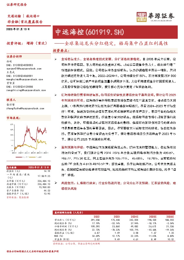 全球集运龙头分红稳定，格局集中凸显红利属性