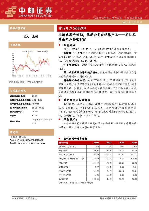 业绩略高于预期，长寿命复合绝缘产品——高技术壁垒产品持续扩张