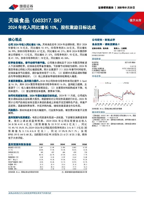 2024年收入同比增长10%，股权激励目标达成