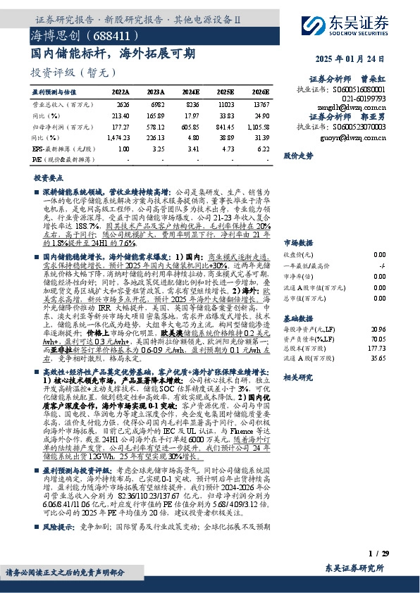 国内储能标杆，海外拓展可期