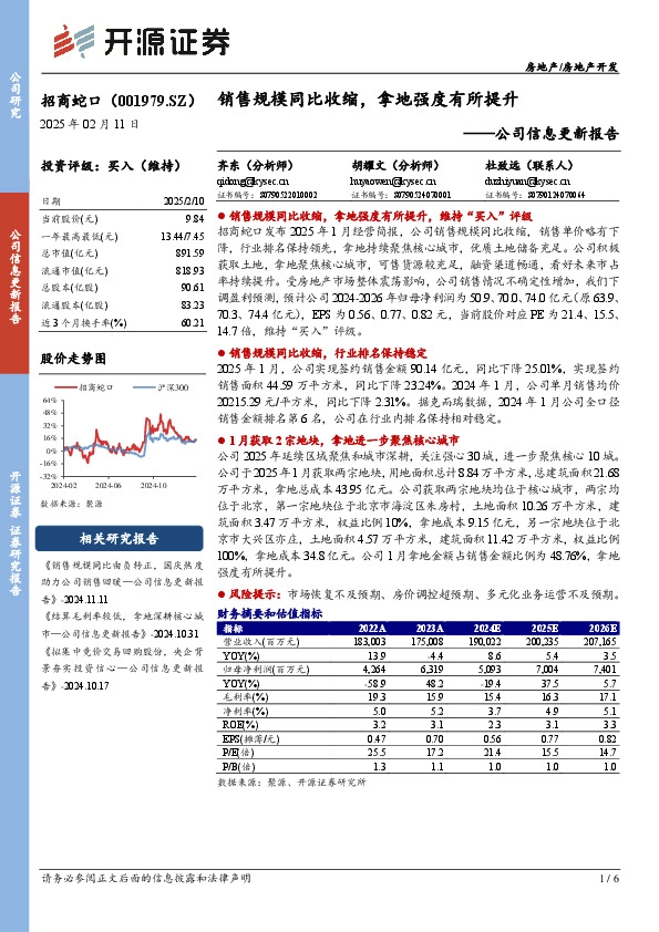公司信息更新报告：销售规模同比收缩，拿地强度有所提升
