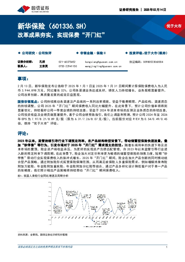 改革成果夯实，实现保费“开门红”
