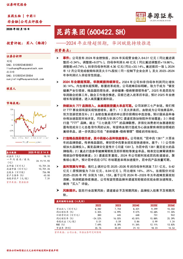 2024年业绩超预期，华润赋能持续推进