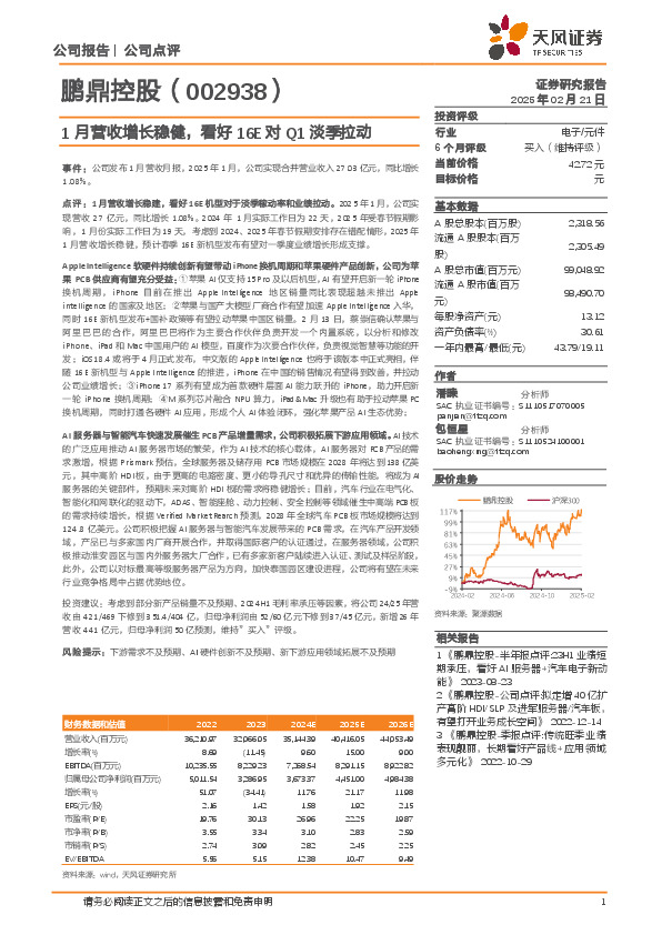 1月营收增长稳健，看好16E对Q1淡季拉动