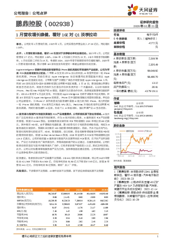 1月营收增长稳健，看好16E对Q1淡季拉动