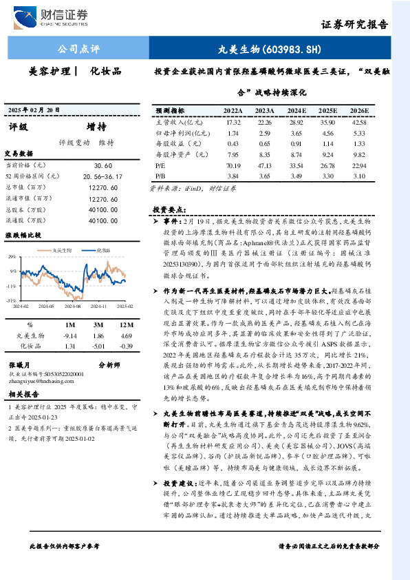 投资企业获批国内首张羟基磷酸钙微球医美三类证，“双美融合”战略持续深化