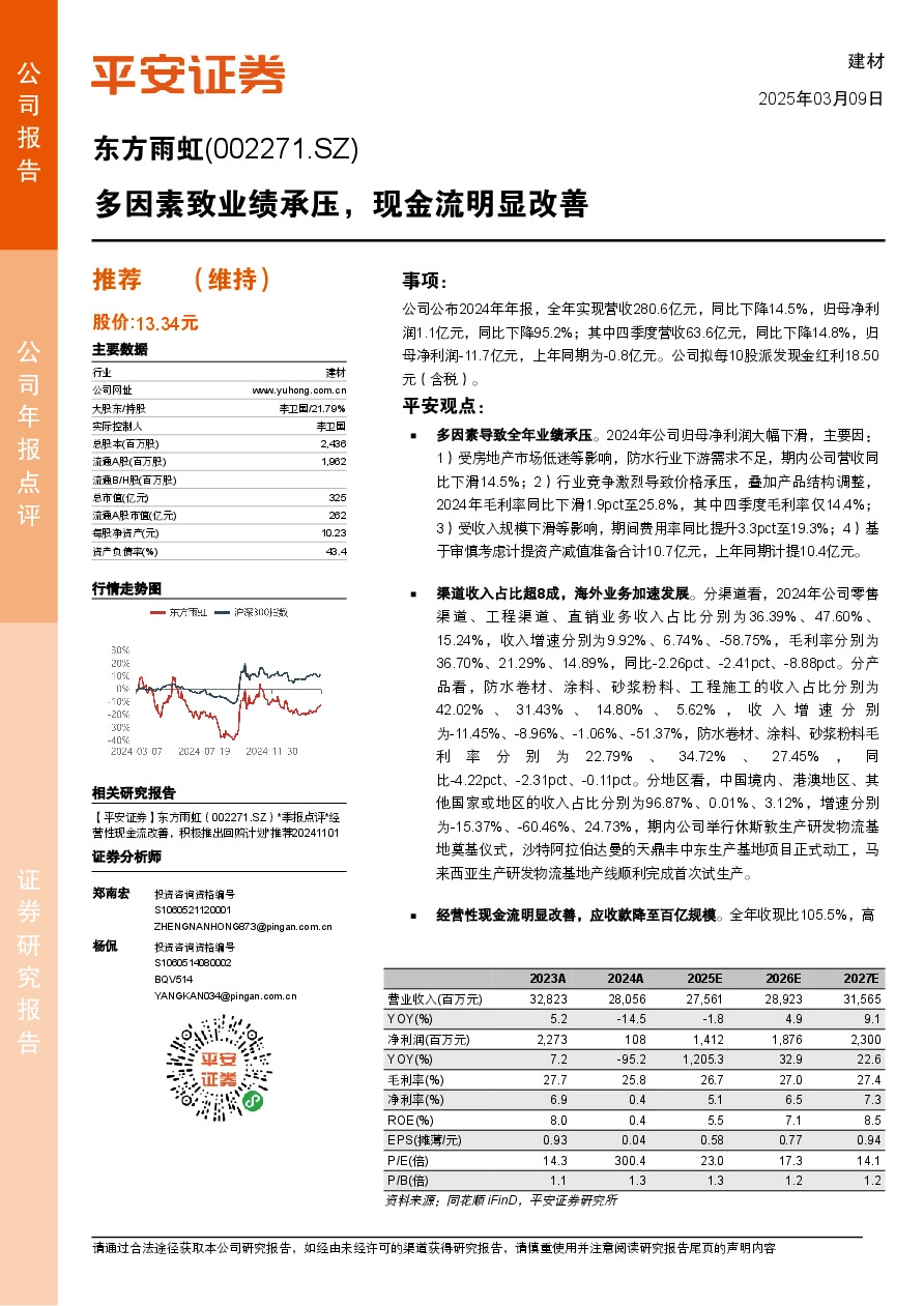 多因素致业绩承压，现金流明显改善