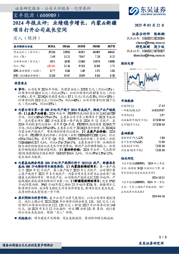 2024年报点评：业绩稳步增长，内蒙&新疆项目打开公司成长空间