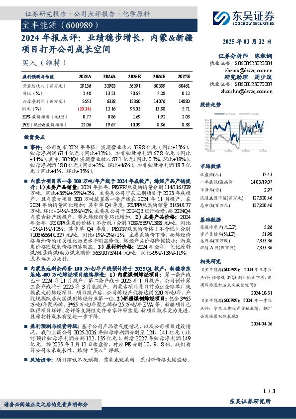 2024年报点评：业绩稳步增长，内蒙&新疆项目打开公司成长空间