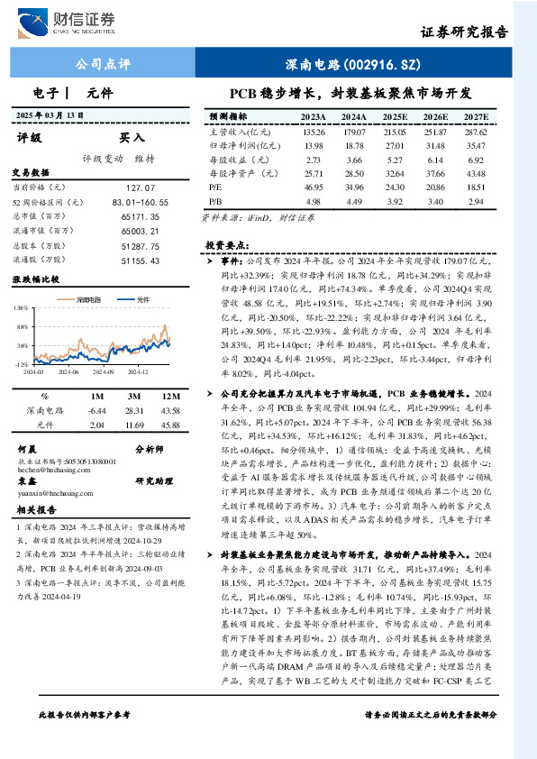 PCB稳步增长，封装基板聚焦市场开发