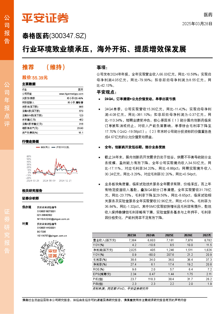 行业环境致业绩承压，海外开拓、提质增效保发展