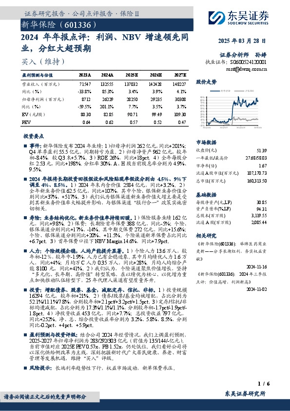 2024年年报点评：利润、NBV增速领先同业，分红大超预期