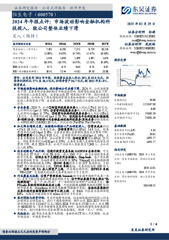 2024年年报点评：市场波动影响金融机构科技投入，致公司整体业绩下滑