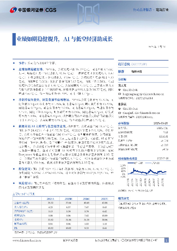 业绩如期稳健提升，AI与低空经济助成长